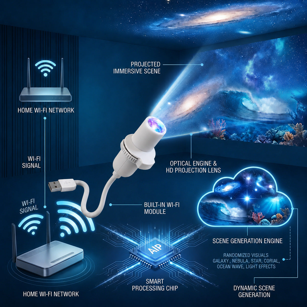 🪼Last day 70%off丨YOYOLE® Night Light Projector - Smart Holographic Star Projector