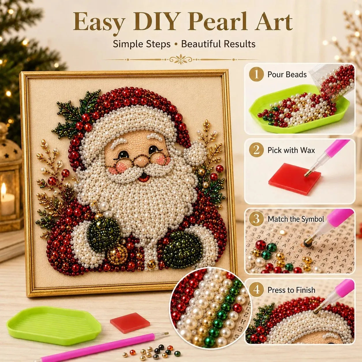 Christmas Pearl Art DIY Kit - Turn Tiny Pearls into SpookyCute Magic (20cm*20cm)