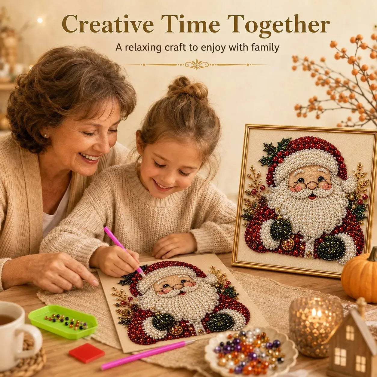 Christmas Pearl Art DIY Kit - Turn Tiny Pearls into SpookyCute Magic (20cm*20cm)