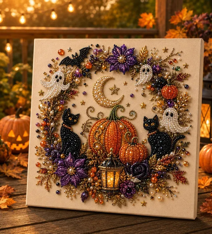 Halloween Pearl Art DIY Kit - Turn Tiny Pearls into SpookyCute Magic (Size:7.87in*7.87in)